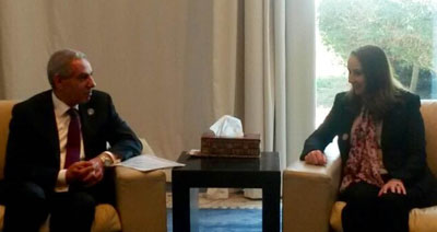 Industry, Trade and Supply Minister Maha Ali (right) holding talks this week with a minister during the ‘Africa 2016, Business for Africa, Egypt and the World’ forum held in Sharm El Sheikh (Petra photo)